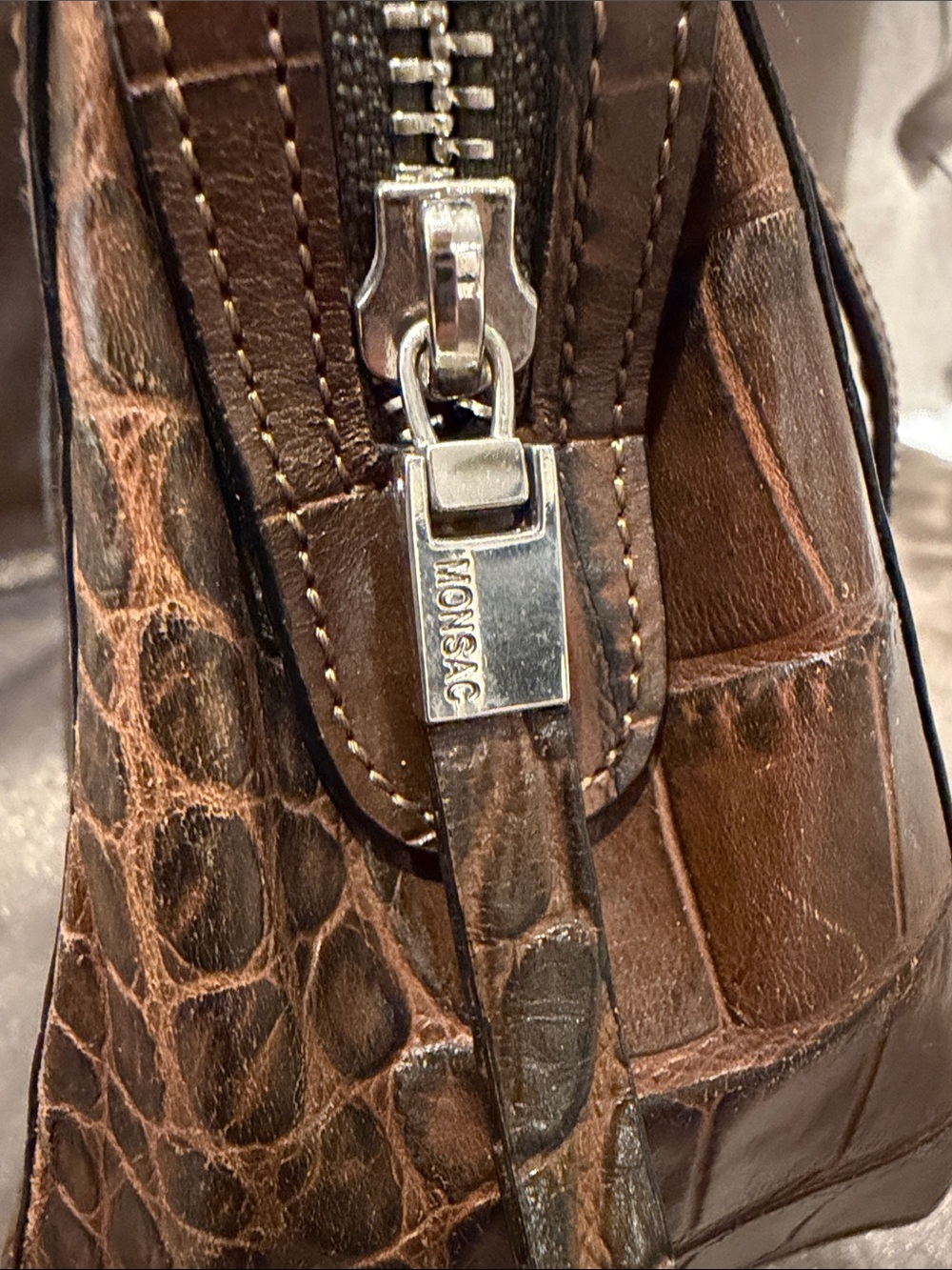 Monsac Brown Croc-Embossed Shoulder Bag - Picture 9 of 13